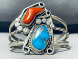Signed Vintage Native American Navajo Blue Thunder Turquoise (rare) Sterling Silver Bracelet-Nativo Arts