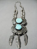 Tremendous Vintage Native American Navajo Turquoise Sterling Silver Caico Lake Necklace Old-Nativo Arts
