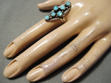 Incredible Vintage Native American Zuni Blue Gem Turquoise Sterling Silver Ring Old-Nativo Arts