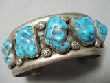 Heavy Thick Sturdy Vintage Native American Navajo Spiderweb Turquoise Sterling Silver Bracelet-Nativo Arts