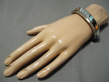 Authentic Vintage Native American Navajo Turquoise Inlay Sterling Silver Bracelet Old-Nativo Arts