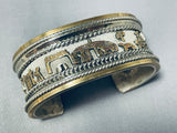 Unique Signed Native American Navajo Sterling Silver 12k Gold Storyteller Scene Bracelet-Nativo Arts