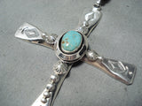 Outstanding Native American Navajo Royston Turquoise Sterling Silver Cross Necklace-Nativo Arts