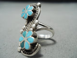 Excellent Vintage Native American Zuni Blue Gem Turquoise Sterling Silver Ring-Nativo Arts