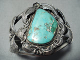 Signed Kirk Huge Vintage Native American Navajo Apache Turquoise Sterling Silver Bracelet-Nativo Arts