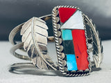 Beautiful Vintage Native American Navajo Turquoise Sterling Silver Leaf Bracelet-Nativo Arts