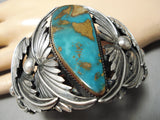 Huge Garden Of Leaves Vintage Native American Navajo Sterling Silver Royston Turquoise Bracelet-Nativo Arts