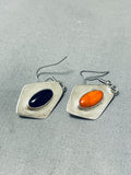 Two Sided Rare Vintage Native American Navajo Spiny Oyster Jet Sterling Silver Earrings-Nativo Arts