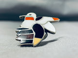 Adorable Vintage Native American Zuni Mother Of Pearl Sterling Silver Hummingbird Ring Signed-Nativo Arts