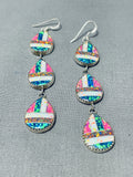 Colorful Native American Navajo Signed Teardrop Synthetic Opal Sterling Silver Pendant Earrings-Nativo Arts
