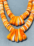 Native American Lupe Lovato Santo Domingo Orange Spiny Oyster Sterling Silver Necklace-Nativo Arts