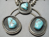 Giant Vintage Native American Navajo Turquoise Sterling Silver Squash Blossom Necklace-Nativo Arts