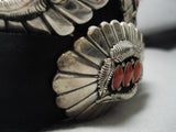 Heavy And Thick!! Vintage Native American Navajo Coral Sterling Silver Concho Belt Old-Nativo Arts