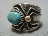 Important 14k Gold Vintage Native American Navajo Spiderweb Turquoise Sterling Silver Ring-Nativo Arts