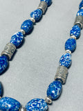 Stunning Native American Navajo Chunky Tubule Lapis Sterling Silver Necklace-Nativo Arts