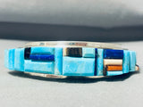 Native American Protruding Inlay Navajo Turquoise Sterling Silver Bracelet Cuff-Nativo Arts