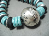 One Of The Biggest Best Native American Navajo Tubule Sterling Silver Turquoise Necklace-Nativo Arts