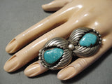 Tremendous Sadie Calvin Vintage Native American Navajo Turquoise Sterling Silver Ring Old-Nativo Arts