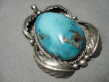 Astonishing Vintage Native American Navajo Earth Deep Blue Turquoise Sterling Silver Pendant-Nativo Arts