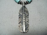Stunning Vintage Native American Navajo Turquoise Sterling Silver Feathers Necklace-Nativo Arts