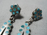 Early 1900's Vintage Native American Zuni Snake Eyes Turquoise Sterling Silver Earrings Old-Nativo Arts