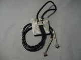 Superior Vintage Native American Navajo Squared Turquoise Sterling Silver Bolo Tie-Nativo Arts