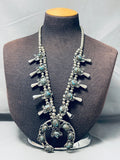 Bisbee Turquoise Vintage Native American Navajo Sterling Silver Squash Blossom Necklace-Nativo Arts
