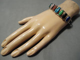 Incredible Rainbow Turquoise Vintage Native American Navajo Sterling Silver Bracelet Old-Nativo Arts