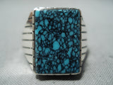 Stunning Native American Navajo Spiderweb Turquoise Sterling Silver Ring-Nativo Arts