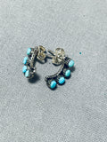 Sweet Vintage Native American Zuni Blue Gem Turquoise Sterling Silver Earrings-Nativo Arts