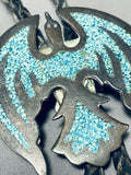 Unique Vintage Native American Navajo Turquoise Chip Inlay Sterling Silver Waterbird Bolo-Nativo Arts