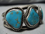 Stunning Vintage Native American Navajo Blue Gem Turquoise Sterling Silver Bracelet Cuff-Nativo Arts