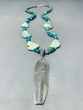 Iconic Native American Navajo Old Kingman Royston Turquoise Sterling Silver Feather Necklace-Nativo Arts