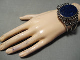 Vivid Moonlight Lapis Vintage Native American Navajo Sterling Silver Swirl Bracelet Old-Nativo Arts