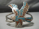 Detailed!! Vintage Native American Navajo Will Singer Eagle Turquoise Sterling Silver Bracelet-Nativo Arts