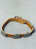 Handmade Horny Toad Vintage Native American Navajo Sterling Silver Leather Buckle Bracelet-Nativo Arts