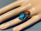Wonderful Vintage Native American Navajo Morenci Turquoise Sterling Silver Ring Signed-Nativo Arts