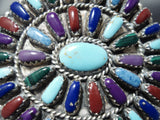 Rare Colorful Vintasge Native American Navajo Turquoise Coral Sterling Silver Bracelet-Nativo Arts