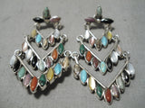 Astounding Zuni Turquoise Multi-stone Sterling Silver Earrings Native American-Nativo Arts