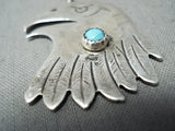 Custom Vintage Native American Acoma Old Kingman Turquoise Sterling Silver Eagle Neckalce Old-Nativo Arts