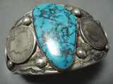 One Of Biggest Heavy Vintage Native American Navajo Morenci Turquoise Sterling Silver Bracelet-Nativo Arts