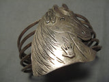 Museum Quality Vintage Native American Navajo Ricky Reader Sterling Silver Carved Bracelet Old-Nativo Arts