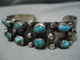 Amazing Cerrillos Morenci Turquoise Vintage Native American Navajo Sterling Silver Bracelet Old-Nativo Arts