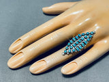 Hand Shaped Intricate Turquoise Vintage Native American Zuni Sterling Silver Ring Old-Nativo Arts
