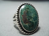 Rare Earlier Vintage Native American Navajo Domed Green Turquoise Sterling Silver Ring Old-Nativo Arts