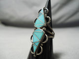 Towering Beautiful Vintage Native American Zuni Turquoise Sterling Silver Wave Ring Old-Nativo Arts