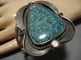 Breathtaking Vintage Native American Navajo Green Spiderweb Turquoise Sterling Silver Bracelet-Nativo Arts