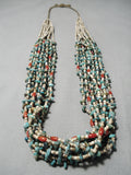 Important Navajo Rye Whitegoat Turquoise Coral Heishi Native American Necklace-Nativo Arts