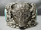 Heavy Huge Native American Navajo Buffalo Sterling Silver Turquoise Bracelet-Nativo Arts