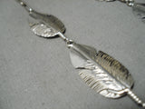 Detailed Feather Navajo Vintage Sterling Silver Native American Necklace-Nativo Arts